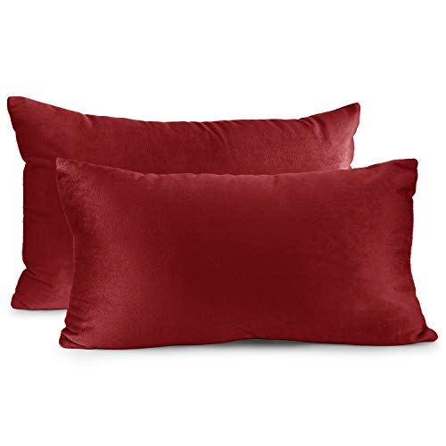 Nestl Throw Pillow Covers, Cozy Velvet Decorative Pillow Covers 12 x 20 Inches, Soft Solid Couch Pillow Covers for Sofa, Bed and Car, Set of 2 - Cherry Red