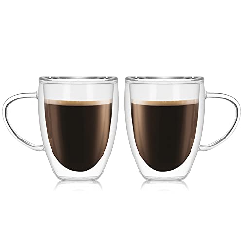 Glass Coffee Mugs,Clear Coffee Mug Double Wall Glass Coffee Mugs Clear Glass Coffee Mugs Glass Coffee Cups Clear Glass Coffee Mugs with Handles Espresso Cups
