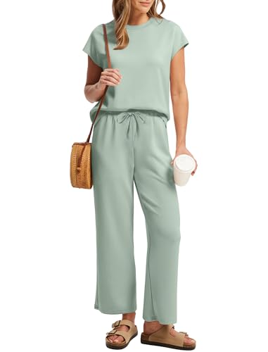 Image of Sampeel Two Piece Sets for Women Summer Vacation Outfits Cap Sleeve Tops Lounge Matching Sets Clothing Beach Fashion Clothes