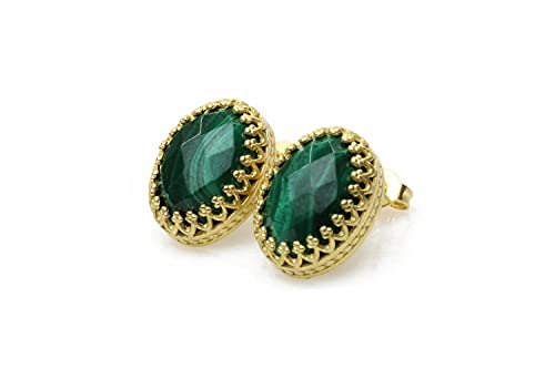 Boucles d'oreilles malachite ovale faites main Anémone en pierre naturelle pour femme