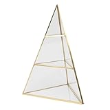 NIYANGLE Estante para Pendientes de Latón Doble Capa, Soporte para Collares y Pulseras, Expositor de Joyas Triangular de Vidrio para Escritorio, Almacenamiento Compacto 18x12,8x21 Cm