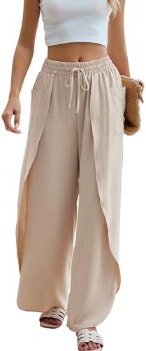 BMJL Womens Palazzo Linen Pants High Waisted Side Split Boho Beac...