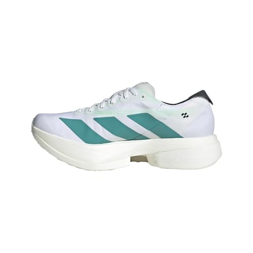 Image of adidas FTWWHT /PURTEA Women's Adizero Adios PRO 4 W FTWR whitePure Teal /Carbon 7 US, 7 Wide