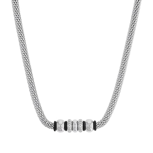 s.Oliver Halsband Edelstahl Kautschuk Damen Halsschmuck, mit Kristall, 42+3 cm, Schwarz, Kommt in Schmuck Geschenk Box, 9240128