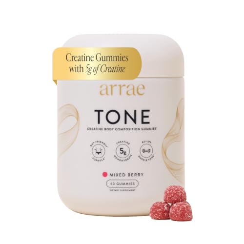 Arrae Tone Gummies Creatine Monohydrate for Women Support Lean Muscle Strength & Recovery Mixed Berry Flavor 60 Count