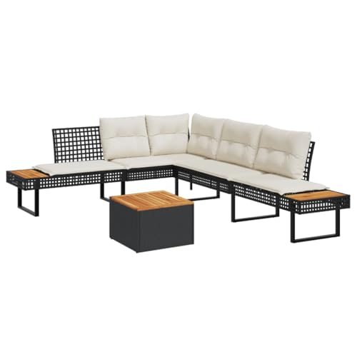 Vetnasa Set sofás jardín y Cojines 2 pzas ratán sintético Acacia Negro Mobiliario, Muebles de jardín, Conjuntos de jardín Negro 37,2 KG