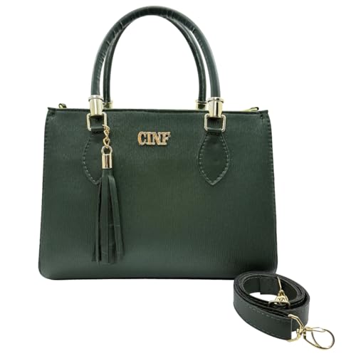 CINF, Bolsa De Ombro Feminina Transversal Média De Mão Baú Alça Removível (Verde Mulitar)