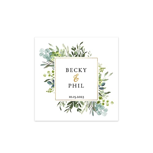 Greenery Wedding Personalized Beverage Napkins / 100 Custom Cocktail Napkins / 4 3/4" X 4 3/4" Elegant Lush Floral Napkin Design / 3 Ply Bridal Shower Party Napkin Décor #TOP29