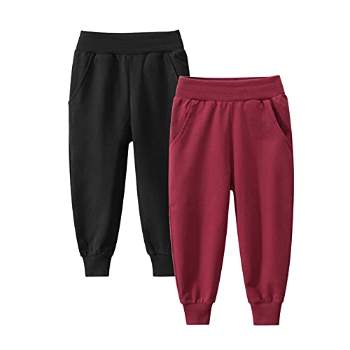 Image of HILEELANG Toddler Boy Sweatpants Kids Sport Jogger Cotton Casual Active Playwear Sweats Pants 2-Pack