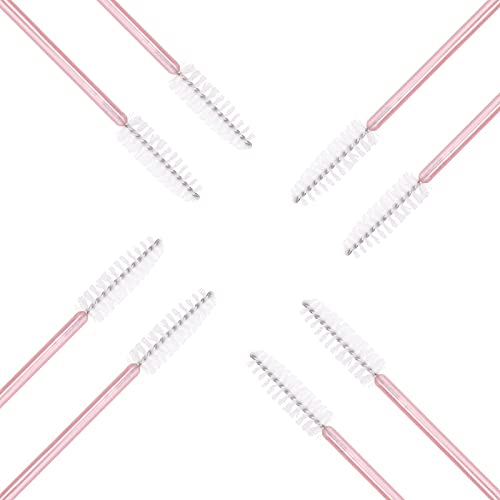 I-Laesh 100 Pcs Disposable Eyelash Brushes, Mascara Wands, Eye Lash Brush, Spoolies For Eyelash Extensions, Spoolie Eyebrow Eyeshadow Brow Makeup Supplies Kit Cleansing Glitter Applicator Tool Accessories Bristle (White-Pink) #TOP5