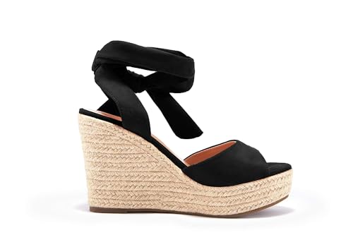 Image of Womens Platform Espadrille Wedges Open Toe High Heel Sandals with Ankle Strap Buckle Up Shoes