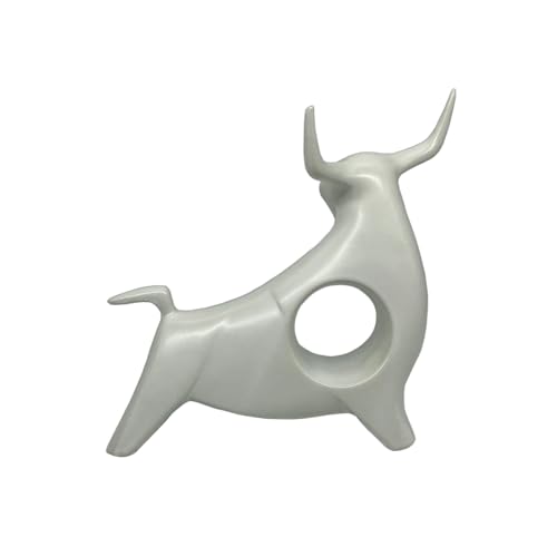 Image of NOSCOMP White Bull Ceramic Figurine - 18cm Tall Elegant Bull Sculpture for Home Decor - Modern Ceramic Accent, Ideal for Living Room, Office, or Gift