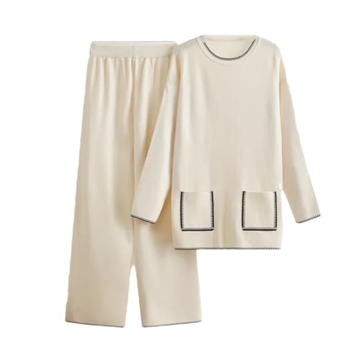 Ensemble 2 pièces tricoté haut de gamme en maille beige pour femme exigeante taille M