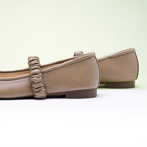 C.Paravano Mary Jane Flats for Women | Square Toe Ballet Flats with Pearl Strap | Comfortable Dress Shoes for Work, Wedding, Party & Daily Wear(Size 6.5,Camel_a)3
