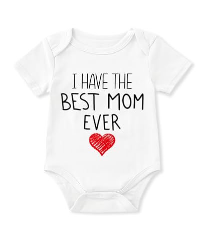 Glimnerize Baby Boy Girl Happy Mothers Day Outfit Newborn I Have The Best Mom Ever White Short Sleeve Bodysuit 6-9 Months