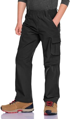 CQR Kids Boys Hiking Cargo Pants Water Resistant UPF 50+ Quick Dry Youth Casual Outdoor Climbing Camping Trousers Shenah Trail Black X-Small