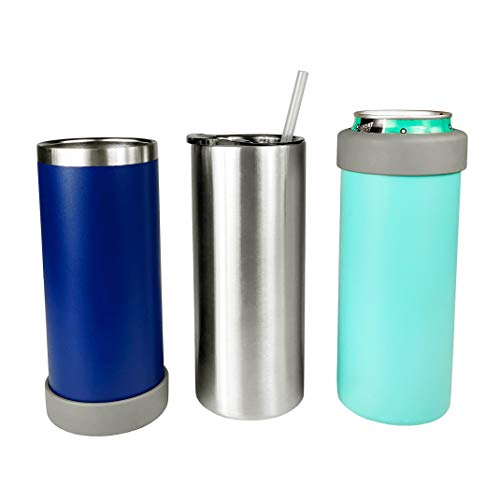JOVIAL 2-in-1 Stainless Steel Can Cooler Insulated for all 24&25 Oz Cans, Beer Can Cooler,seltzer can coozie, Can insulator,and Work As A Iced Coffee Tumbler With Lid and Straw(Sliver) - Thumbnail 3