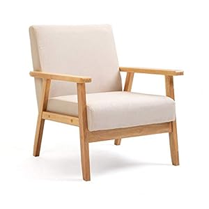 Sessel Gepolsterter Cocktailsessel Skandinavischer Stil Loungesessel Modern Einzelsofa Massivholz für Wohnzimmer Schlafzimmer Beige,64.5x67x73.5 cm