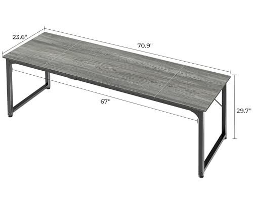 Huuger Computer Desk, 70 Inch Office Desk, Gaming Desk with Storage, Writing Desk Work Desk for Home Office, Study, Long Simple Desk, Large Legroom, Metal Frame, Grey