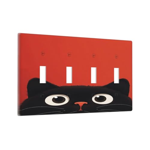 Plaque de 4 interrupteurs chat noir lavable et robuste - 3