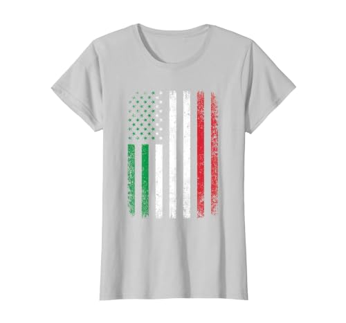 Italy USA Flag 4th of July Patriotic American Italian Flag T-Shirt, Women, Silver Grey, Small