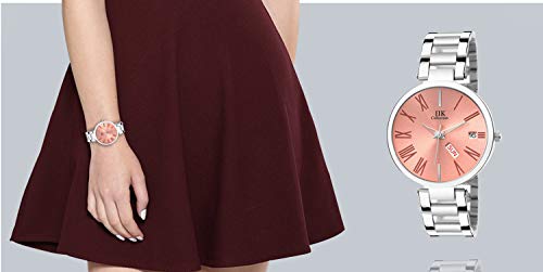 Image of IIK COLLECTION Watch for Women Round Studded Dial |Day and Date Quartz Movemnet |Long Battery Life|Stainless Steel Bracelet Chain Strap|Double Lock Clasp Safety Watches for Girls