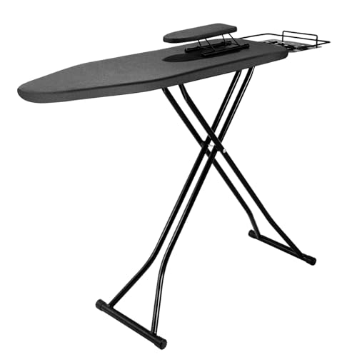 Foldable Ironing Board with Iron Holder, 6 Gears Adjustable Ironing Board with Sleeve Rack and X-Shaped Thickened Steel Pipe, 44 * 13 * 31in