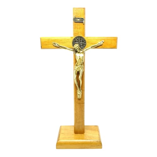 Artcruz Crucifixo de Mesa São Bento Madeira Clara 23 cm