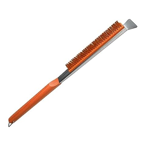 SupMaka Pizza Oven Brush, 22” Pizza Stone Brush - Grill Cleaning Brush with Scraper, Grill Brush Wood Handle & Brass Bristles, Pizza Oven Accessories for Outdoor BBQ, (Vibrant Orange) Cover