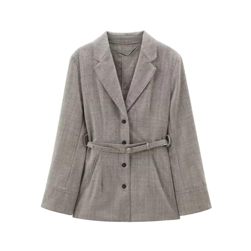 Women's Slim Blazer with Belt Notched Lapel Long Sleeve Office Business Jacket