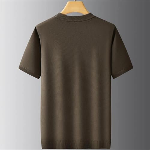 Men Crew Neck Striped Wool Sweater Soft Warm Short Sleeve Knit Pullover Jumper Top2