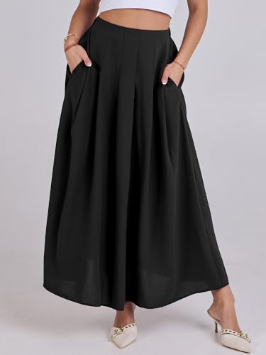 ANRABESS Women A-Line Pleated High Waist Maxi Skirt Full Ankle Length Flowy Swing Elegant Dressy Casual Work Long Skirts2