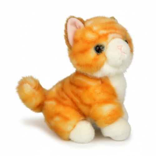 Peluche chaton tigré jaune réaliste, doudou à câliner