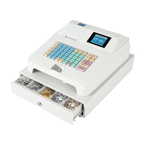Image of PYY Cash Register for Small Businesses - Electronic Commercial Caja Registradora para Negocio with Locked Cash Drawer Box, 8 Digital Dual Display, 48 Keys, Cashing System Restaurant Supermarket