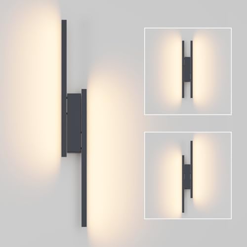 Klighten Aplique Interior Led 24W 1700LM, Lámpara de pared Decorativo Mordern, Luces de pared para Dormitorio, Pasillo, Escalera, Longitud Ajustable: 40-60 cm, Blanco Cálido 3000K, Antracita