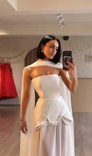 Mermaid Prom Dresses for Women Chiffon Strapless Formal Evening Gowns with Cape Pearls LW1042