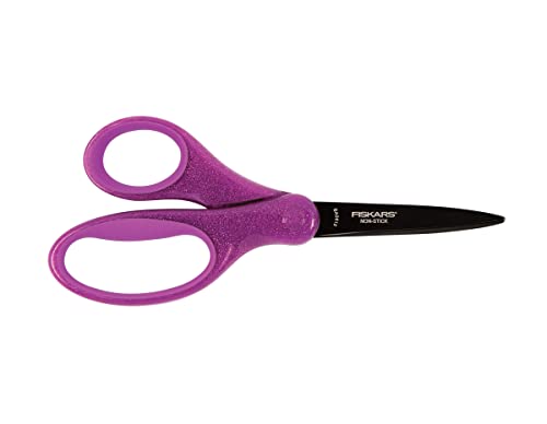 Fiskars Schülerschere, Ab 10 Jahren, Länge: 17 cm, Für Rechts- und Linkshänder, Rostfreie Stahl-Klinge/Kunststoff-Griffe, Lila, Glitter, 1023916