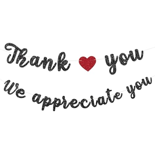 JNXCYQ Thank You Banner for Employee Appreciation Decorations Glitter We Appreciate You Banner-Thank You Sign Decor for Employee Coworker Staff Teacher Goodbye Farewell Going Away Party Decorations