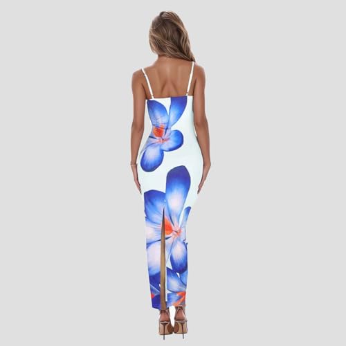 Image of Womens Summer Casual Floral Dresses Spaghetti Strap Bodycon Maxi Beach Dress Elegant Evening Party Long Dresses (US, Alpha, Medium, Regular, Regular, Purple)