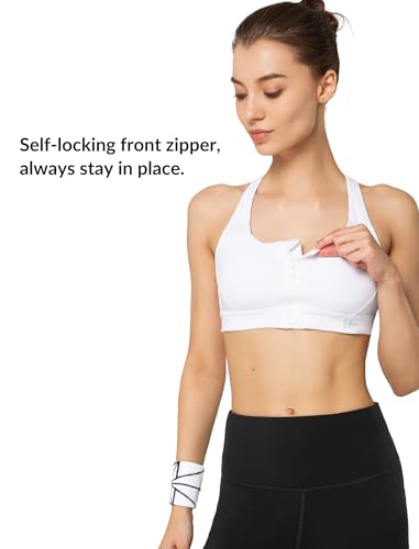 Image of Yvette Racerback Sports Bras for Women High Impact Front Zip Supportive Wireless Workout Bra