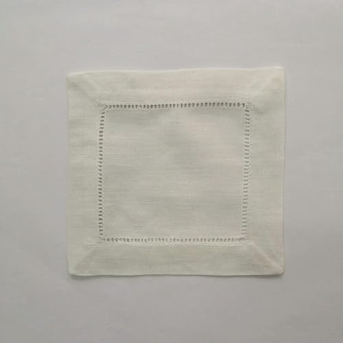 XDMING Lino Bianco 12 Pezzi 6" X 6" Ricamo a Punto Erba a Scala Sottobicchieri in Stoffa Tovaglioli da Cocktail