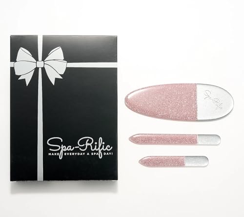 Spa-Rific 3pc Nano File Set: Professional Heavy Duty Glass Nail Files with Case Kit - Reusable Crystal Fingernail Manicure and Pedicure Tools for Men, Women, and Adults (Rose Shimmer)