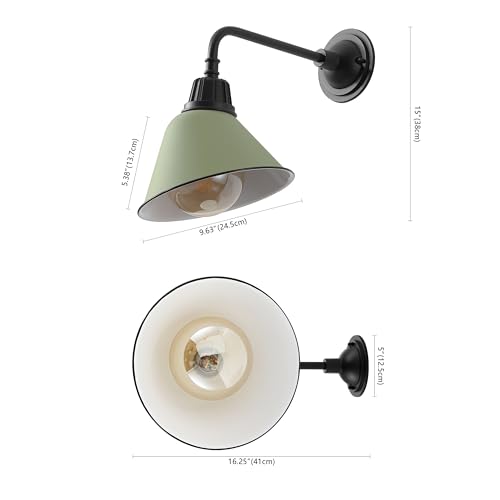 Image of JONATHAN Y Croydon 1-Light Gooseneck Barn Sconce 9.63 inch, Matte Olive Green