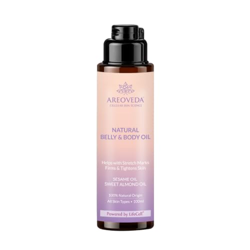 Image of AreoVeda Natural Belly & Body Oil | Suitable for Stretch marks | Boosts Elasticity & Skin Firmness | With Almond Oil, Shatavari & Coffee | Relieves Stress | Pregnancy & Breastfeeding Safe| 100ml