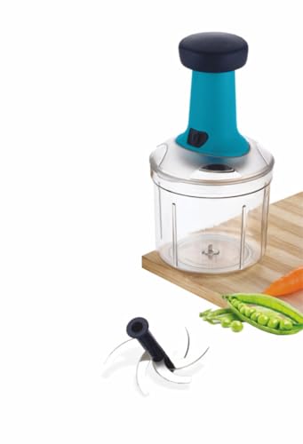 Image of Vegetable Chopper for Kitchen | Hand Chopper for Kitchen use Veg Cutter | Push Chopper 1000ml Capacity | 5 Sharp Stainlee Steel Blades (Teal)