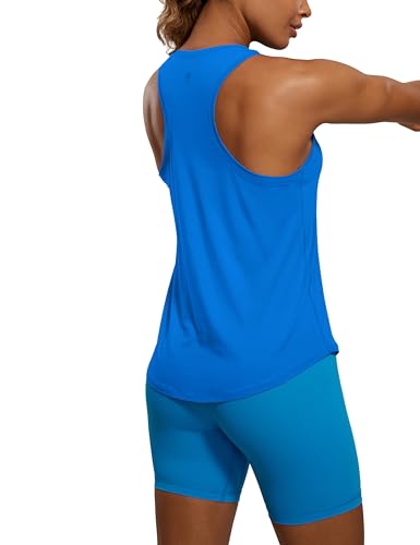 CRZ YOGA Femmes Coton Pima Dos Nageur Entraînement Débardeurs Léger Ample sans Manches Athlétique Gym Chemises Bleu Étincelant 40