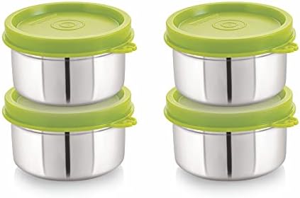 STEELLOCK Stainless Steel Airtight Container | Leak Proof Container/Storage/Lunch Box with Lid | BPA Free, Durable & Rust-Proof | SL-11-set of 4, 120ml each, Green