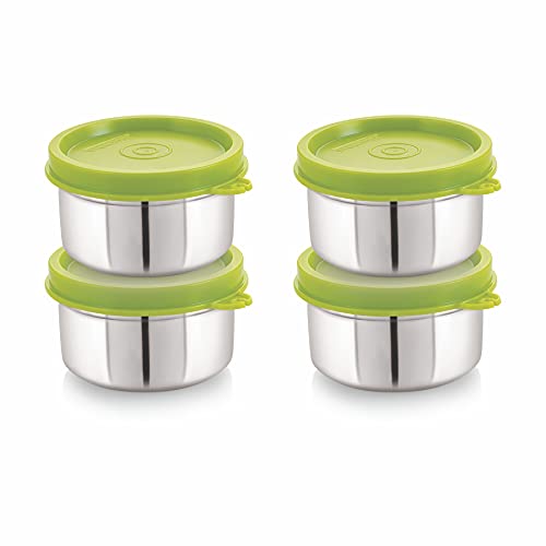 STEELLOCK Stainless Steel Airtight Container | Leak Proof Container/Storage/Lunch Box with Lid | BPA Free, Durable & Rust-Proof | SL-11-set of 4, 120ml each, Green