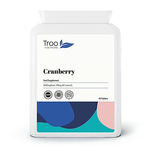 Troo Health Care Cranberry Supplement 5040 mg 90 Vegan Tablets - One Easy Swallow Tablet Per Day - High Strength Extract from Vaccinium Macrocarpon Cranberries - for Men and Women - 3 Month Supply