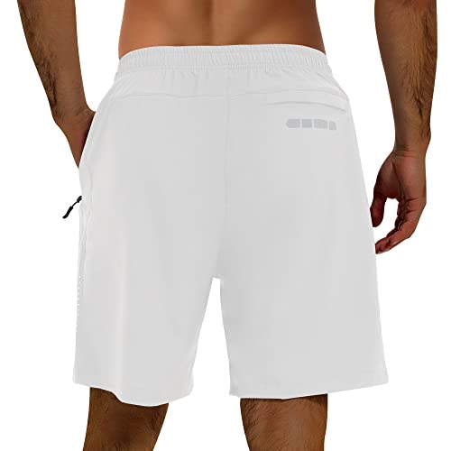 Fioneca Mens Athletic Shorts Quick Dry, Lightweight Running Shorts For Men With Pocket Workout Gym Shorts For Men Training (White,M) #TOP1